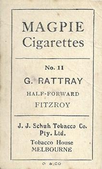 1921 J.J.Schuh Magpie Cigarettes Australian Footballers - Victorian League #11 Gordon Ratray Back